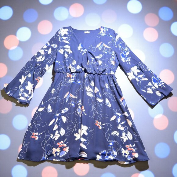 Westport Dresses & Skirts - Westport Floral Chiffon Dress Blue Long Sleeve Size 16